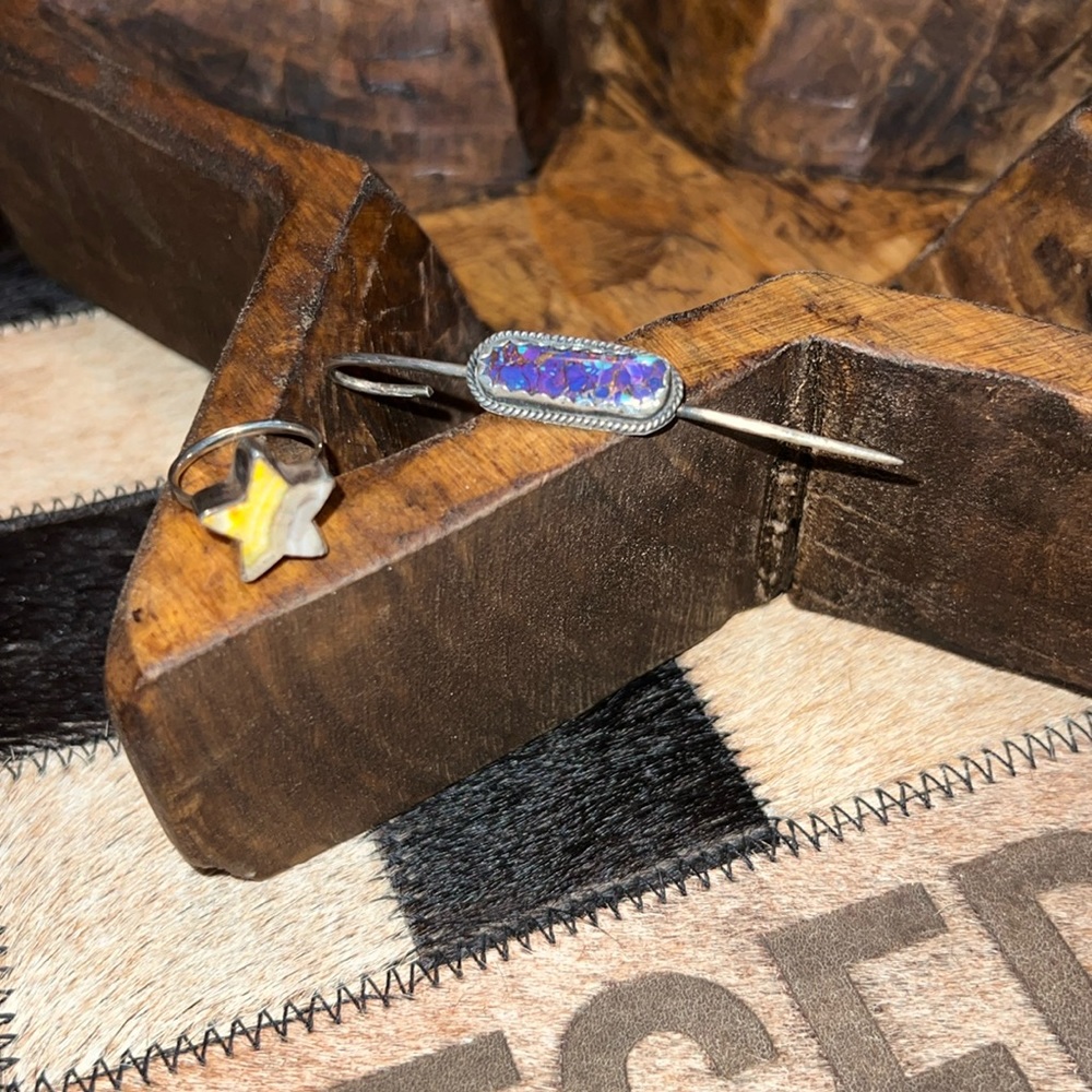 Authentic Bumblebee Jasper Ring and Purple Mohave earring bar